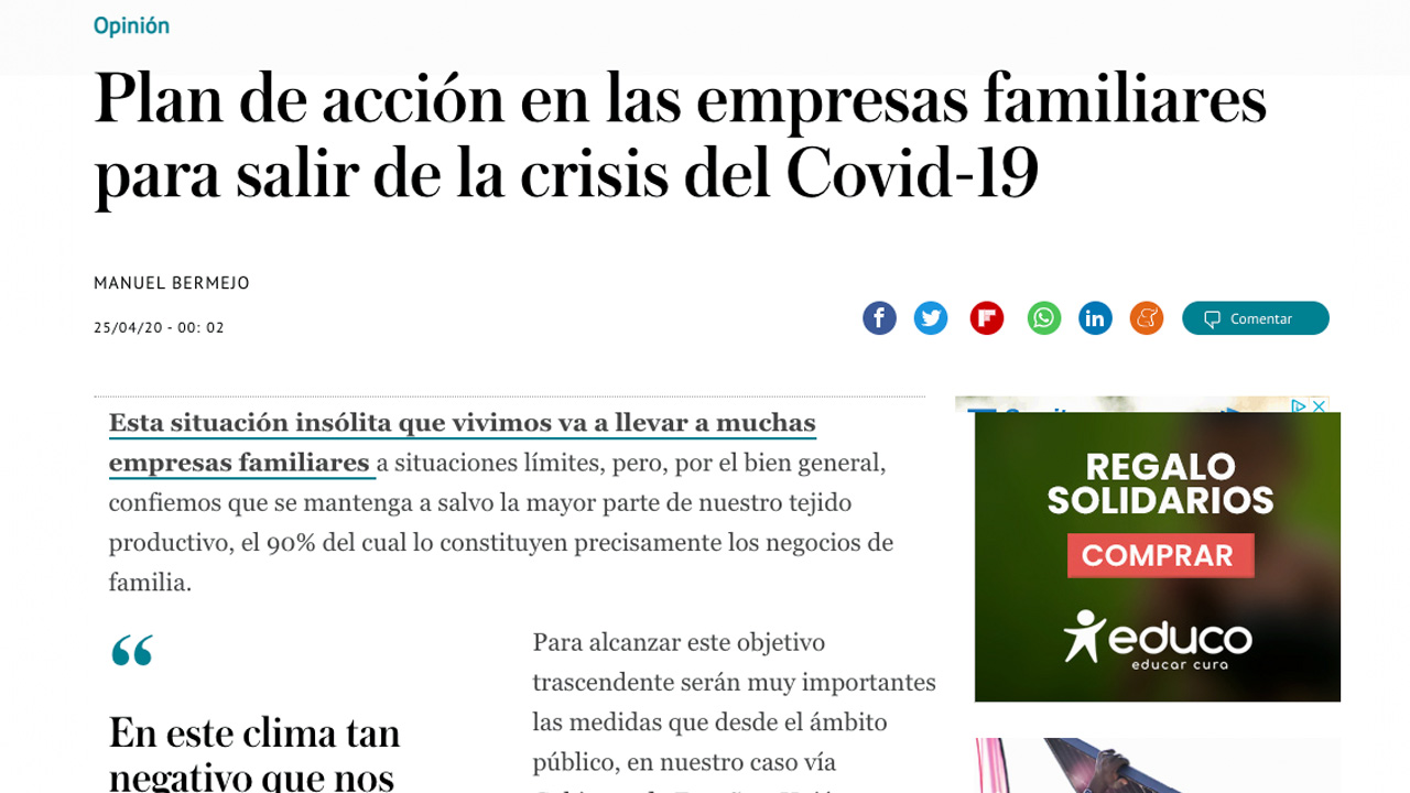 Plan de acción en las empresas familiares para salir de la crisis del Covid-19